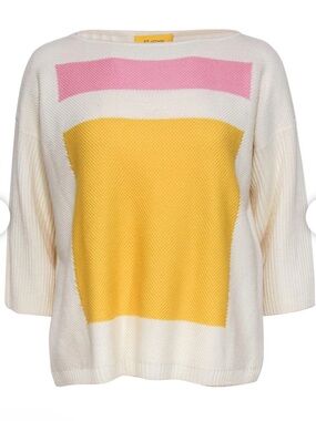 St. John 100% Wool Colorblock Sweater Cream Pink Yellow Size M/L